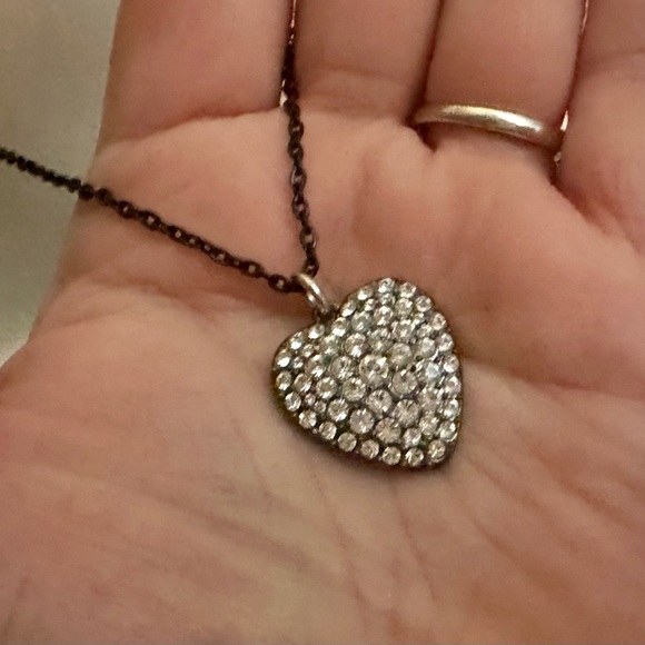 Gorgeous Pave Crystal Heart Gunmetal Pendant on Black Necklace - Picture 3 of 8